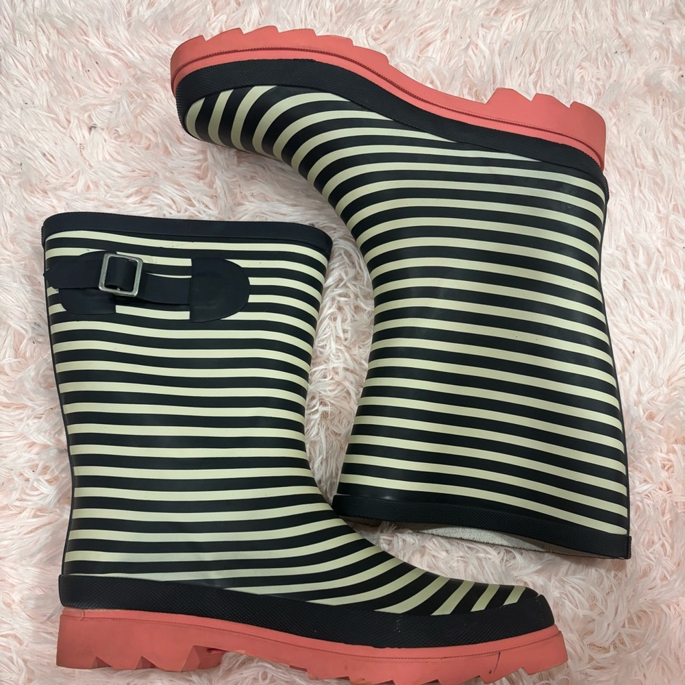 Striped Chic Rain Boots with Pink Sole - Picture 2 of 3